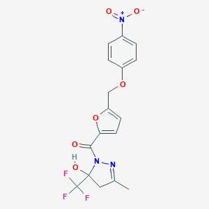 molecular formula C17H14F3N3O6 B456348 1-[5-({4-nitrophenoxy}methyl)-2-furoyl]-3-methyl-5-(trifluoromethyl)-4,5-dihydro-1H-pyrazol-5-ol 