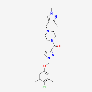 molecular formula C23H29ClN6O2 B4563513 {1-[(4-CHLORO-3,5-DIMETHYLPHENOXY)METHYL]-1H-PYRAZOL-3-YL}{4-[(1,3-DIMETHYL-1H-PYRAZOL-4-YL)METHYL]PIPERAZINO}METHANONE 