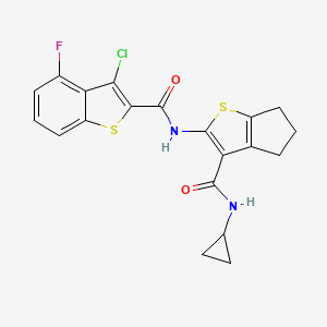 molecular formula C20H16ClFN2O2S2 B4563524 3-CHLORO-N-[3-(CYCLOPROPYLCARBAMOYL)-4H5H6H-CYCLOPENTA[B]THIOPHEN-2-YL]-4-FLUORO-1-BENZOTHIOPHENE-2-CARBOXAMIDE 