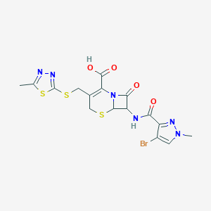 molecular formula C16H15BrN6O4S3 B456357 7-{[(4-bromo-1-methyl-1H-pyrazol-3-yl)carbonyl]amino}-3-{[(5-methyl-1,3,4-thiadiazol-2-yl)sulfanyl]methyl}-8-oxo-5-thia-1-azabicyclo[4.2.0]oct-2-ene-2-carboxylic acid 