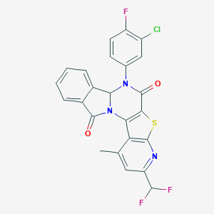 molecular formula C24H13ClF3N3O2S B456358 7-(3-Chloro-4-fluorophenyl)-3-(difluoromethyl)-1-methyl-7,7a-dihydropyrido[3'',2'':4',5']thieno[2',3':5,6]pyrimido[2,1-a]isoindole-6,12-dione 