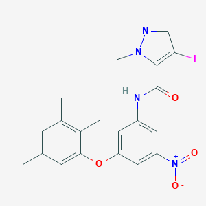molecular formula C20H19IN4O4 B456362 4-iodo-1-methyl-N-[3-nitro-5-(2,3,5-trimethylphenoxy)phenyl]-1H-pyrazole-5-carboxamide 