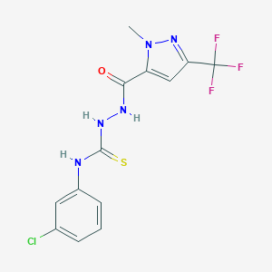 molecular formula C13H11ClF3N5OS B456365 N-(3-chlorophenyl)-2-{[1-methyl-3-(trifluoromethyl)-1H-pyrazol-5-yl]carbonyl}hydrazinecarbothioamide 
