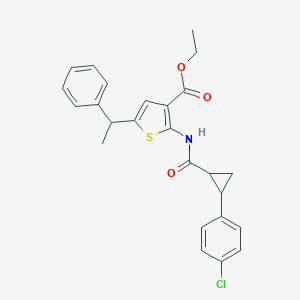molecular formula C25H24ClNO3S B456369 Ethyl 2-({[2-(4-chlorophenyl)cyclopropyl]carbonyl}amino)-5-(1-phenylethyl)-3-thiophenecarboxylate 