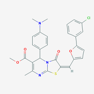 molecular formula C28H24ClN3O4S B456370 methyl 2-{[5-(3-chlorophenyl)-2-furyl]methylene}-5-[4-(dimethylamino)phenyl]-7-methyl-3-oxo-2,3-dihydro-5H-[1,3]thiazolo[3,2-a]pyrimidine-6-carboxylate 