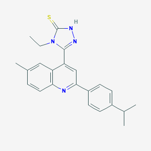 molecular formula C23H24N4S B456371 4-ethyl-5-[2-(4-isopropylphenyl)-6-methyl-4-quinolinyl]-4H-1,2,4-triazol-3-yl hydrosulfide 
