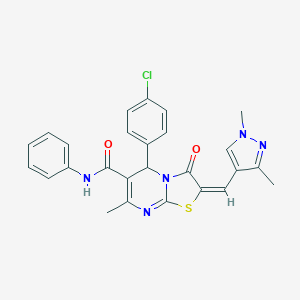molecular formula C26H22ClN5O2S B456372 5-(4-chlorophenyl)-2-[(1,3-dimethyl-1H-pyrazol-4-yl)methylene]-7-methyl-3-oxo-N-phenyl-2,3-dihydro-5H-[1,3]thiazolo[3,2-a]pyrimidine-6-carboxamide 