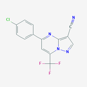 molecular formula C14H6ClF3N4 B456376 5-(4-Chlorophenyl)-7-(trifluoromethyl)pyrazolo[1,5-a]pyrimidine-3-carbonitrile CAS No. 512818-22-3