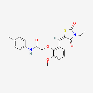 2-[2-[(E)-(3-ethyl-2,4-dioxo-1,3-thiazolidin-5-ylidene)methyl]-6-methoxyphenoxy]-N-(4-methylphenyl)acetamide