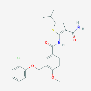 molecular formula C23H23ClN2O4S B456377 2-({3-[(2-Chlorophenoxy)methyl]-4-methoxybenzoyl}amino)-5-isopropyl-3-thiophenecarboxamide 
