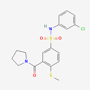 molecular formula C18H19ClN2O3S2 B4563779 N-(3-chlorophenyl)-4-(methylthio)-3-(1-pyrrolidinylcarbonyl)benzenesulfonamide 