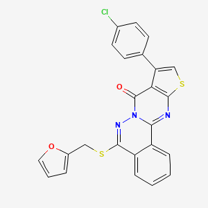 13-(4-Chlorophenyl)-8-(furan-2-ylmethylsulfanyl)-15-thia-9,10,17-triazatetracyclo[8.7.0.02,7.012,16]heptadeca-1(17),2,4,6,8,12(16),13-heptaen-11-one