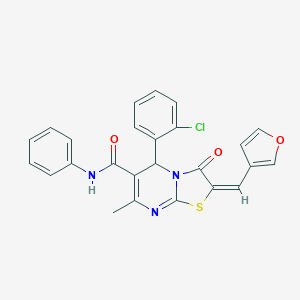 molecular formula C25H18ClN3O3S B456396 5-(2-chlorophenyl)-2-(3-furylmethylene)-7-methyl-3-oxo-N-phenyl-2,3-dihydro-5H-[1,3]thiazolo[3,2-a]pyrimidine-6-carboxamide 