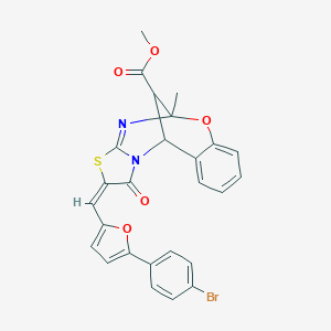 methyl (13E)-13-[[5-(4-bromophenyl)furan-2-yl]methylidene]-9-methyl-14-oxo-8-oxa-12-thia-10,15-diazatetracyclo[7.6.1.02,7.011,15]hexadeca-2,4,6,10-tetraene-16-carboxylate