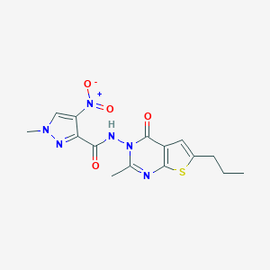 molecular formula C15H16N6O4S B456401 4-nitro-1-methyl-N-(2-methyl-4-oxo-6-propylthieno[2,3-d]pyrimidin-3(4H)-yl)-1H-pyrazole-3-carboxamide 
