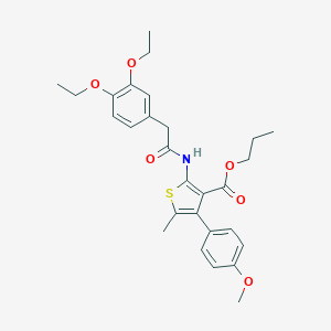molecular formula C28H33NO6S B456402 Propyl 2-{[(3,4-diethoxyphenyl)acetyl]amino}-4-(4-methoxyphenyl)-5-methyl-3-thiophenecarboxylate 