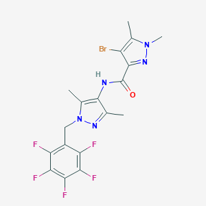 molecular formula C18H15BrF5N5O B456409 4-bromo-N-[3,5-dimethyl-1-(2,3,4,5,6-pentafluorobenzyl)-1H-pyrazol-4-yl]-1,5-dimethyl-1H-pyrazole-3-carboxamide 