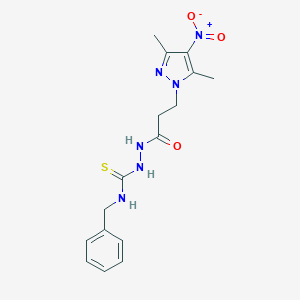 molecular formula C16H20N6O3S B456410 N-benzyl-2-(3-{4-nitro-3,5-dimethyl-1H-pyrazol-1-yl}propanoyl)hydrazinecarbothioamide 