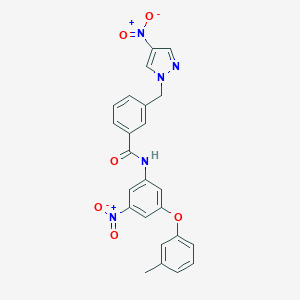N-[3-(3-methylphenoxy)-5-nitrophenyl]-3-[(4-nitro-1H-pyrazol-1-yl)methyl]benzamide
