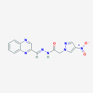 molecular formula C14H11N7O3 B456415 2-{4-nitro-1H-pyrazol-1-yl}-N'-(2-quinoxalinylmethylene)acetohydrazide 