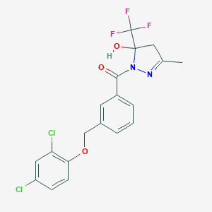 molecular formula C19H15Cl2F3N2O3 B456416 1-{3-[(2,4-dichlorophenoxy)methyl]benzoyl}-3-methyl-5-(trifluoromethyl)-4,5-dihydro-1H-pyrazol-5-ol 
