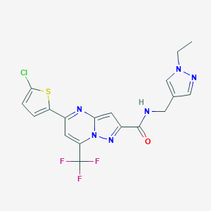 molecular formula C18H14ClF3N6OS B456425 5-(5-chloro-2-thienyl)-N-[(1-ethyl-1H-pyrazol-4-yl)methyl]-7-(trifluoromethyl)pyrazolo[1,5-a]pyrimidine-2-carboxamide 