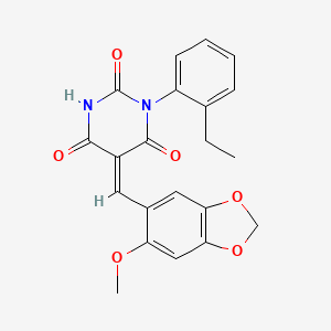 molecular formula C21H18N2O6 B4564279 (5Z)-1-(2-ethylphenyl)-5-[(6-methoxy-1,3-benzodioxol-5-yl)methylidene]pyrimidine-2,4,6(1H,3H,5H)-trione 