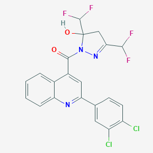 molecular formula C21H13Cl2F4N3O2 B456429 1-{[2-(3,4-dichlorophenyl)-4-quinolinyl]carbonyl}-3,5-bis(difluoromethyl)-4,5-dihydro-1H-pyrazol-5-ol 