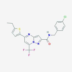molecular formula C21H16ClF3N4OS B456433 N-(4-chlorobenzyl)-5-(5-ethyl-2-thienyl)-7-(trifluoromethyl)pyrazolo[1,5-a]pyrimidine-2-carboxamide 