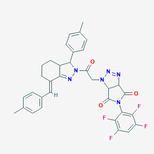 molecular formula C34H28F4N6O3 B456437 1-{2-[7-(4-methylbenzylidene)-3-(4-methylphenyl)-3,3a,4,5,6,7-hexahydro-2H-indazol-2-yl]-2-oxoethyl}-5-(2,3,5,6-tetrafluorophenyl)-3a,6a-dihydropyrrolo[3,4-d][1,2,3]triazole-4,6(1H,5H)-dione 