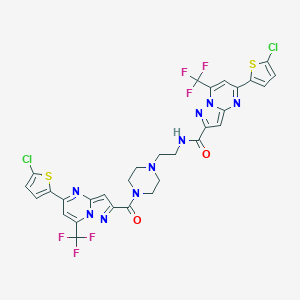 molecular formula C30H21Cl2F6N9O2S2 B456438 5-(5-chlorothiophen-2-yl)-N-[2-(4-{[5-(5-chlorothiophen-2-yl)-7-(trifluoromethyl)pyrazolo[1,5-a]pyrimidin-2-yl]carbonyl}piperazin-1-yl)ethyl]-7-(trifluoromethyl)pyrazolo[1,5-a]pyrimidine-2-carboxamide 
