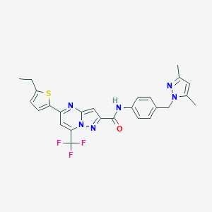 molecular formula C26H23F3N6OS B456440 N-{4-[(3,5-dimethyl-1H-pyrazol-1-yl)methyl]phenyl}-5-(5-ethyl-2-thienyl)-7-(trifluoromethyl)pyrazolo[1,5-a]pyrimidine-2-carboxamide 
