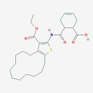 molecular formula C26H37NO5S B456441 6-({[3-(ethoxycarbonyl)-5,6,7,8,9,10,11,12,13,14-decahydro-4H-cyclotrideca[b]thien-2-yl]amino}carbonyl)-3-cyclohexene-1-carboxylic acid 