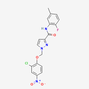 molecular formula C18H14ClFN4O4 B4564462 1-[(2-chloro-4-nitrophenoxy)methyl]-N-(2-fluoro-5-methylphenyl)-1H-pyrazole-3-carboxamide 