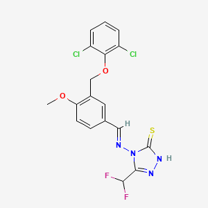 molecular formula C18H14Cl2F2N4O2S B4564474 4-[((E)-1-{3-[(2,6-DICHLOROPHENOXY)METHYL]-4-METHOXYPHENYL}METHYLIDENE)AMINO]-5-(DIFLUOROMETHYL)-4H-1,2,4-TRIAZOL-3-YLHYDROSULFIDE 