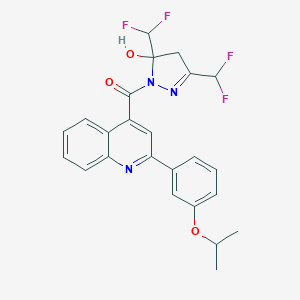 molecular formula C24H21F4N3O3 B456450 3,5-bis(difluoromethyl)-1-{[2-(3-isopropoxyphenyl)-4-quinolinyl]carbonyl}-4,5-dihydro-1H-pyrazol-5-ol 