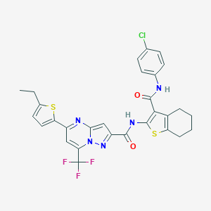 molecular formula C29H23ClF3N5O2S2 B456451 N-{3-[(4-chloroanilino)carbonyl]-4,5,6,7-tetrahydro-1-benzothien-2-yl}-5-(5-ethyl-2-thienyl)-7-(trifluoromethyl)pyrazolo[1,5-a]pyrimidine-2-carboxamide 