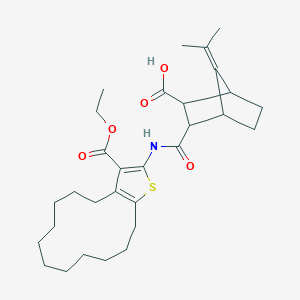 3-({[3-(ethoxycarbonyl)-5,6,7,8,9,10,11,12,13,14-decahydro-4H-cyclotrideca[b]thien-2-yl]amino}carbonyl)-7-(1-methylethylidene)bicyclo[2.2.1]heptane-2-carboxylic acid