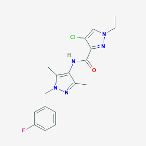molecular formula C18H19ClFN5O B456461 4-chloro-1-ethyl-N-[1-(3-fluorobenzyl)-3,5-dimethyl-1H-pyrazol-4-yl]-1H-pyrazole-3-carboxamide 