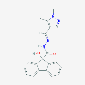 molecular formula C20H18N4O2 B456463 N'-[(1,5-dimethyl-1H-pyrazol-4-yl)methylene]-9-hydroxy-9H-fluorene-9-carbohydrazide 