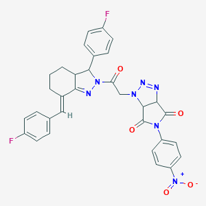 molecular formula C32H25F2N7O5 B456478 1-{2-[7-(4-fluorobenzylidene)-3-(4-fluorophenyl)-3,3a,4,5,6,7-hexahydro-2H-indazol-2-yl]-2-oxoethyl}-5-{4-nitrophenyl}-3a,6a-dihydropyrrolo[3,4-d][1,2,3]triazole-4,6(1H,5H)-dione 
