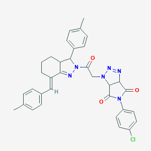 molecular formula C34H31ClN6O3 B456479 5-(4-chlorophenyl)-1-{2-[7-(4-methylbenzylidene)-3-(4-methylphenyl)-3,3a,4,5,6,7-hexahydro-2H-indazol-2-yl]-2-oxoethyl}-3a,6a-dihydropyrrolo[3,4-d][1,2,3]triazole-4,6(1H,5H)-dione 