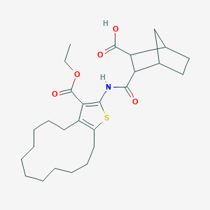 molecular formula C27H39NO5S B456483 3-({[3-(ethoxycarbonyl)-5,6,7,8,9,10,11,12,13,14-decahydro-4H-cyclotrideca[b]thien-2-yl]amino}carbonyl)bicyclo[2.2.1]heptane-2-carboxylic acid 