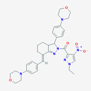 molecular formula C34H39N7O5 B456484 2-({1-ethyl-4-nitro-1H-pyrazol-3-yl}carbonyl)-7-[4-(4-morpholinyl)benzylidene]-3-[4-(4-morpholinyl)phenyl]-3,3a,4,5,6,7-hexahydro-2H-indazole 
