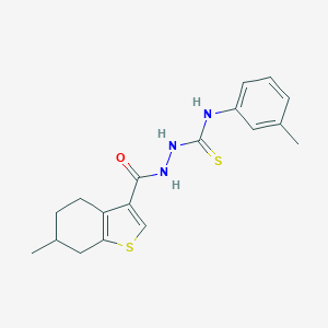 molecular formula C18H21N3OS2 B456489 N-(3-methylphenyl)-2-[(6-methyl-4,5,6,7-tetrahydro-1-benzothien-3-yl)carbonyl]hydrazinecarbothioamide 