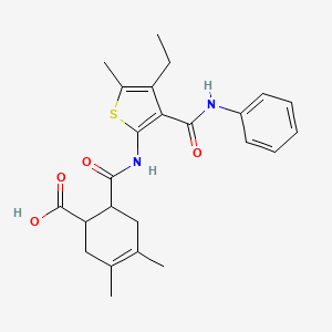 molecular formula C24H28N2O4S B4565043 6-{[4-Ethyl-5-methyl-3-(phenylcarbamoyl)thiophen-2-yl]carbamoyl}-3,4-dimethylcyclohex-3-ene-1-carboxylic acid 