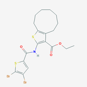 molecular formula C19H21Br2NO3S2 B456505 ethyl 2-{[(4,5-dibromothiophen-2-yl)carbonyl]amino}-5,6,7,8,9,10-hexahydro-4H-cyclonona[b]thiophene-3-carboxylate 