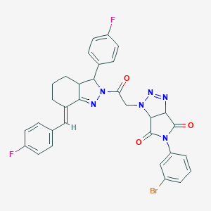 molecular formula C32H25BrF2N6O3 B456509 5-(3-bromophenyl)-1-{2-[(7E)-7-(4-fluorobenzylidene)-3-(4-fluorophenyl)-3,3a,4,5,6,7-hexahydro-2H-indazol-2-yl]-2-oxoethyl}-3a,6a-dihydropyrrolo[3,4-d][1,2,3]triazole-4,6(1H,5H)-dione 