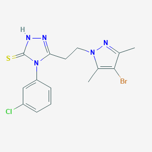 molecular formula C15H15BrClN5S B456512 5-[2-(4-bromo-3,5-dimethyl-1H-pyrazol-1-yl)ethyl]-4-(3-chlorophenyl)-4H-1,2,4-triazole-3-thiol 