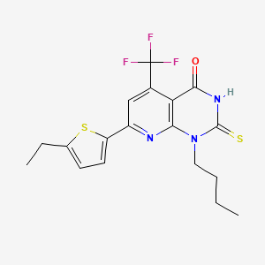 molecular formula C18H18F3N3OS2 B4565126 1-BUTYL-7-(5-ETHYL-2-THIENYL)-2-SULFANYL-5-(TRIFLUOROMETHYL)PYRIDO[2,3-D]PYRIMIDIN-4(1H)-ONE 